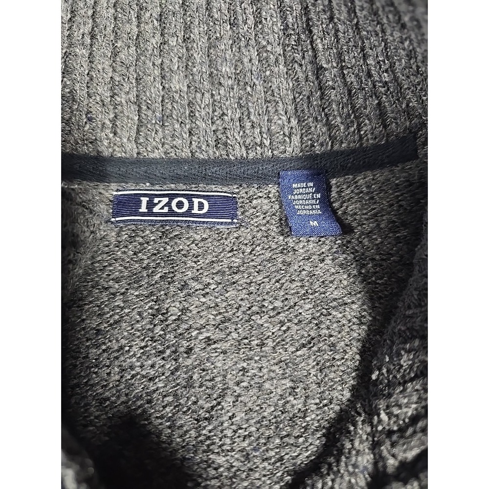 IZOD Mens Medium Sweater Pullover Long Sleeve Cable Knit Mock Neck Gray - Picture 7 of 9